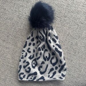 Ann Taylor Leopard Print Cashmere Beanie with Pom Pom